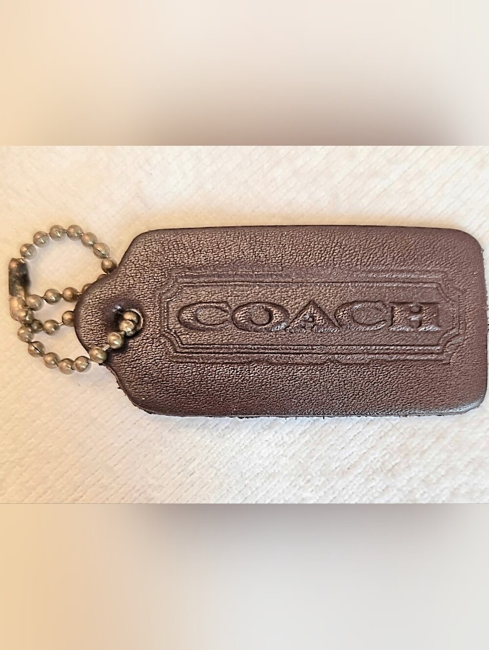 COACH Vintage 2½" x 1" Hang Tag Brown Leather single sided embossed key chain